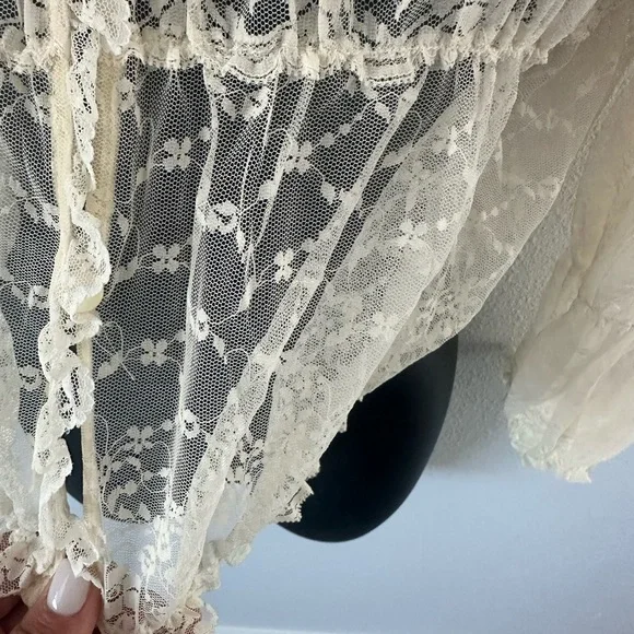 Vintage Stan Herman Babydoll style Sheer Lace Tie-Front Blouse - Cream - Picture 8 of 14